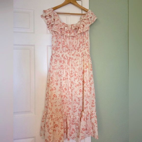 Sweet Storm Dresses & Skirts - Whimsical Shabby Chic Ruffle off the Shoulder Peasant Dress NWOT 3X Pink Floral